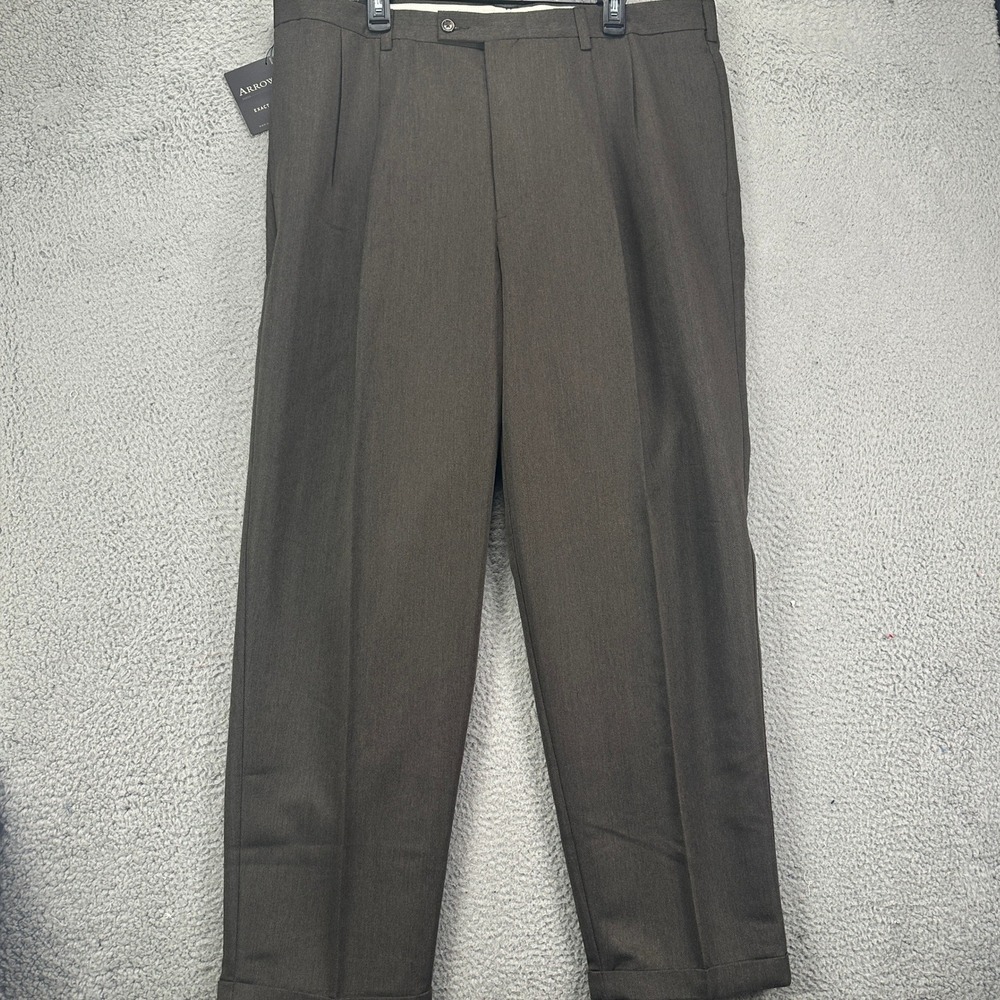 Arrow Pants Dress Mens 40X32 Brown Flat Front Straight Leg Comfort Exact Fit NEW
